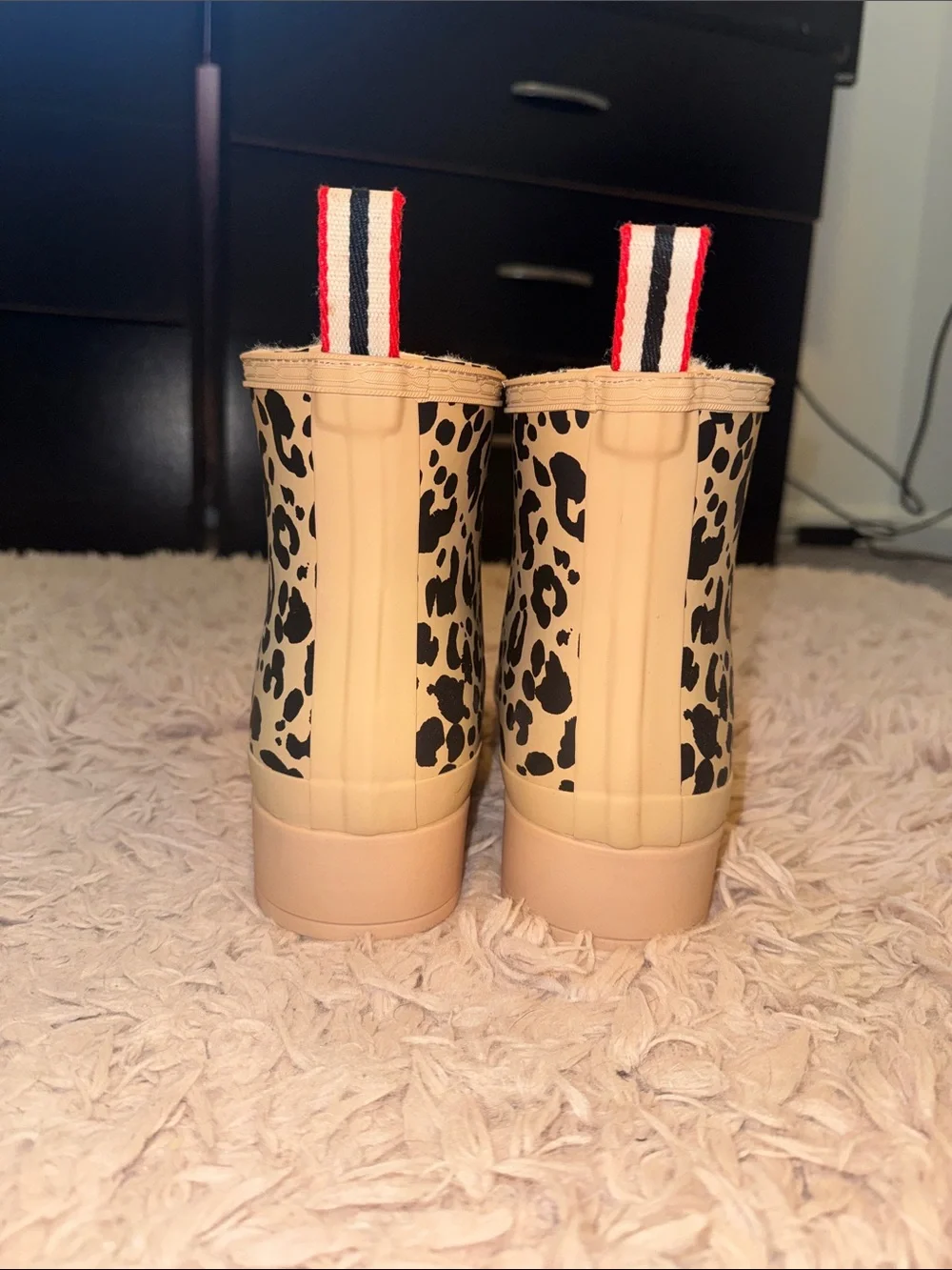 Leopard Print Rain Boots - Beige/Black - NEVER WORN